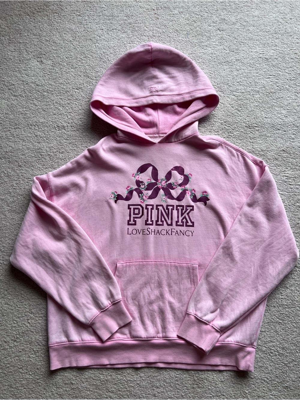 LoveShackFancy Pink Logo Ribbon Floral Hoodie